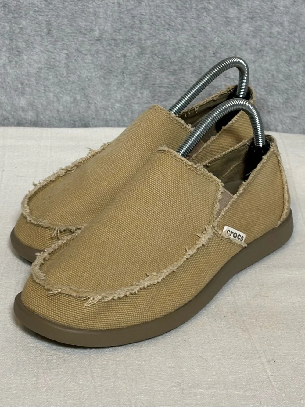 CROCS Santa Cruz Casual Slip-On Canvas Loafers-Khaki/Khaki-Men Size 7